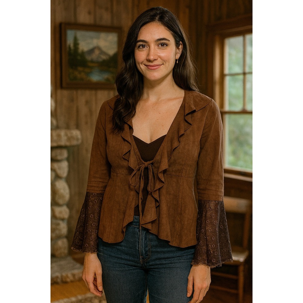 VTG Morton & Rossi Collection Leather Top Medium Dark Romantic Ruffles Country